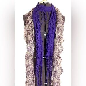 Set Of 2 Whimsical Floral Fringed Scarves Hippie Boho Fairy Cottagecore Textured